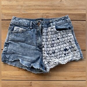 Celebrity Pink Denim and Crochet Jean Shorts